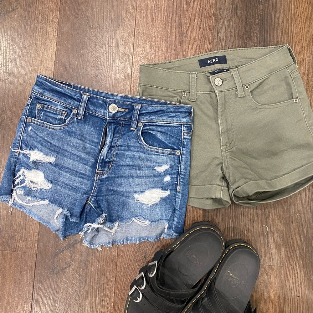 Women's Green and Blue Denim Shorts 2 pack size 4